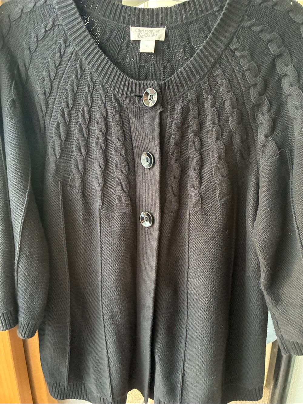 Christopher & Banks black Cable Knit Button Front Cardigan
